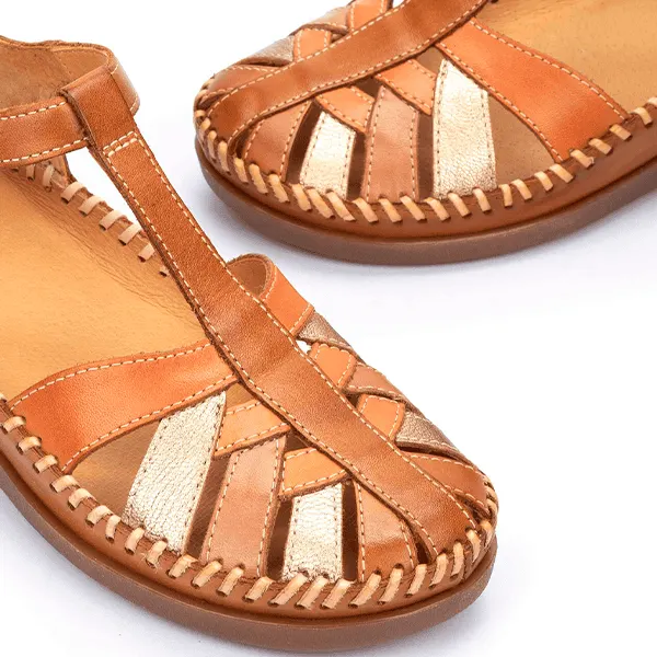 Sandalia confort cuña mujer brandy Pikolinos vista lateral