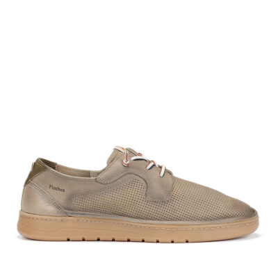 Zapato vestir hombre nobuk marrón perforado elástico suela caramelo Fluchos Leo