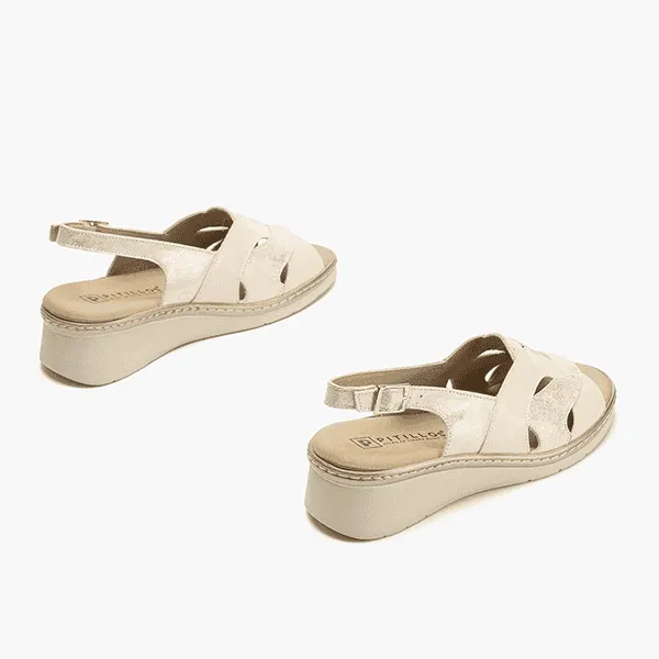 Sandalias Cuña Mujer Ancho Especial Crema – Pitillos