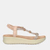 Sandalia fiesta mujer rosa gold strass brillantes plataforma tira en T Exe