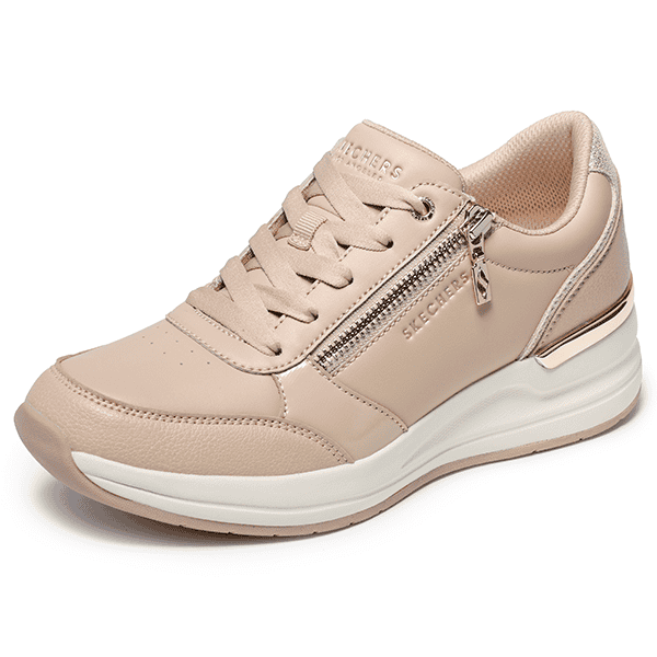 Zapatillas de mujer beige con cremallera y suela cómoda, ideales para calzado casual y de familia en Luis Rico.