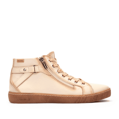 Zapato deportivo de cuero en color beige con cierre de cremallera y suela antideslizante para mujer - Tiendas de calzado Luis Rico.