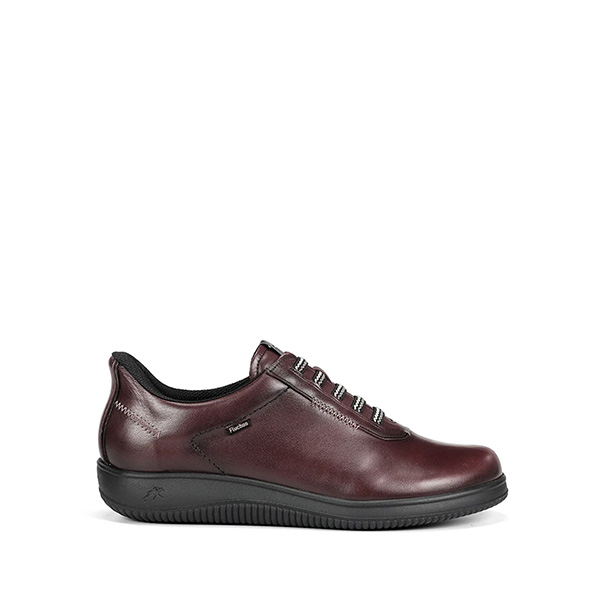 Zapatos Fluchos F2335 burdeos para mujer con cordón elástico, piel natural y suela Shock Absorber
