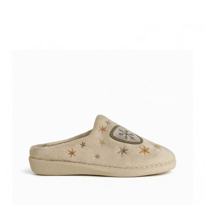 zapatillas de casa Garzon crema con dibujo de taza y suela silenciosa