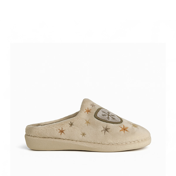 zapatillas de casa Garzon crema con dibujo de taza y suela silenciosa
