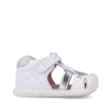 Sandalia bebé Biomecanics blanco y plata primeros pasos