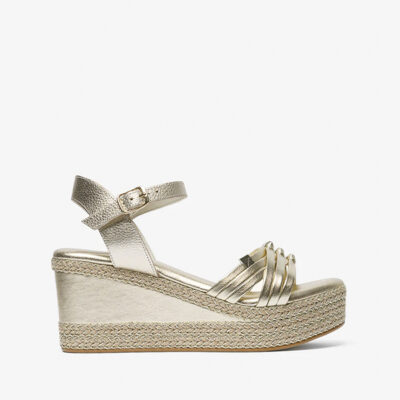 Sandalia fiesta mujer napa dorada cuña media elegante Popa Shapire