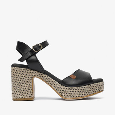 Sandalia fiesta mujer napa negra tacón alto ancho elegante Popa Daira