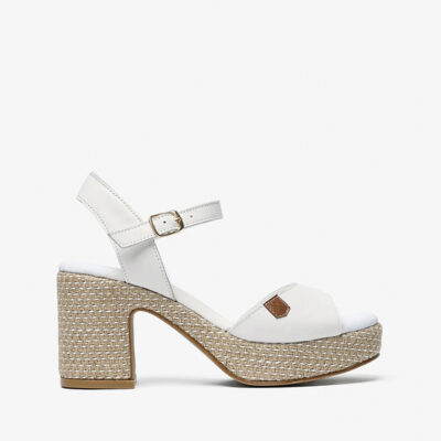 Sandalia fiesta mujer napa blanca tacón alto ancho elegante Popa Daira