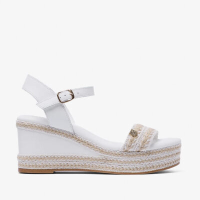 Sandalia mujer blanca cuña alta elegante Popa Arambol Gallery