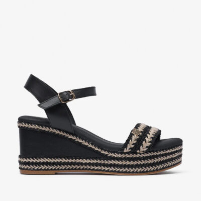 Sandalia mujer negra cuña alta elegante Popa Arambol Gallery