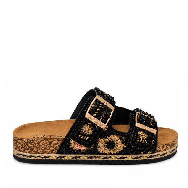 sandalias bio mujer Isteria negras con pedrería
