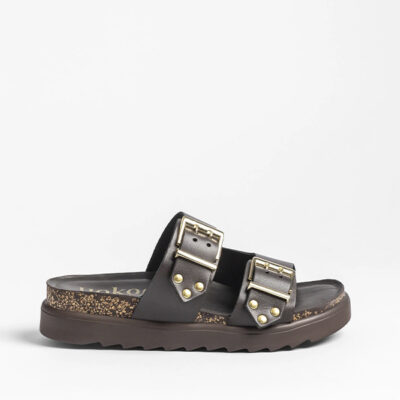 sandalias bio mujer Yokono marrón cuña de piel