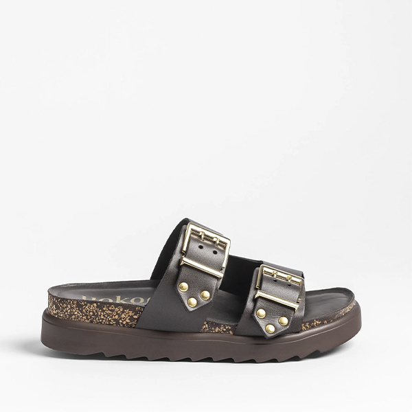 sandalias bio mujer Yokono marrón cuña de piel