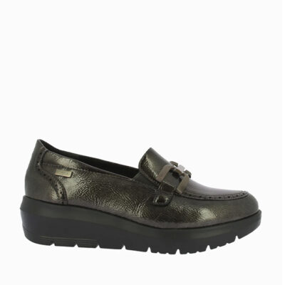 Mocasines mujer charol antracita cuña Doctor Cutillas vista principal