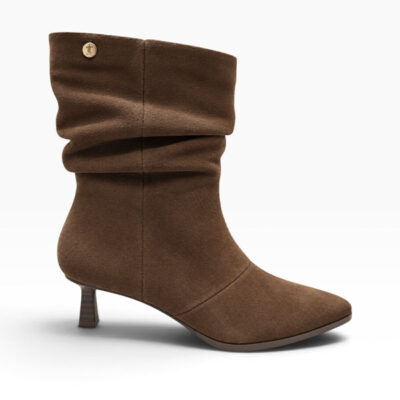 Botines mujer serraje taupe caña arrugada tacón fino Top 3 vista principal