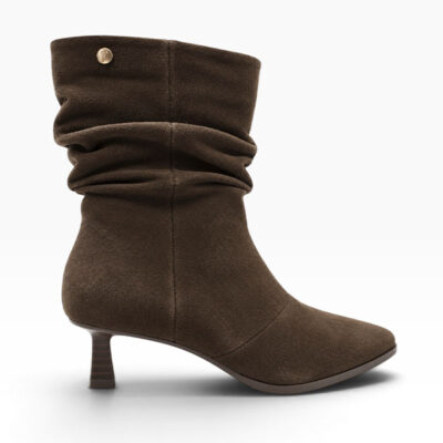 Botines mujer serraje moka caña arrugada tacón fino Top 3 vista principal