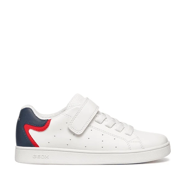 Zapatillas colegiales blancas Geox con detalle azul y rojo