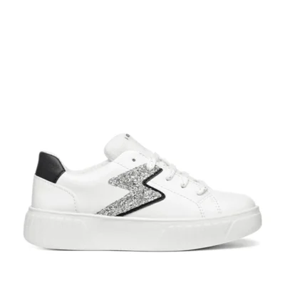 Zapatillas blancas niña Geox con glitter plateado