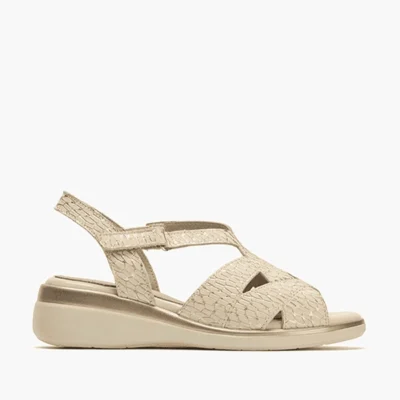 Sandalia confort mujer oro ancho especial velcro cuña Pitillos