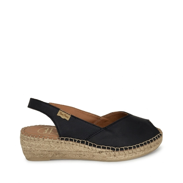 Sandalia esparto mujer piel negro cuña 5 cm Toni Pons Bernia
