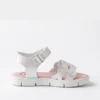 Sandalia blanca niña vegana Pablosky suela Superflex velcro plantilla acolchada metalizada
