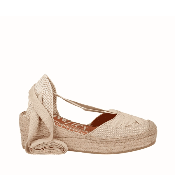 Alpargata flexible mujer lino natural cuña esparto cintas cruzadas Viguera