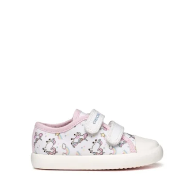 Zapatillas de lona blancas con unicornios para niña Geox con doble velcro