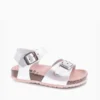 Sandalia bio anatómica niña Pablosky blanca con destellos plata oro doble hebilla