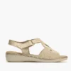Sandalia confort cuña baja piel oro mujer Pitillos con velcro y horma ancho especial