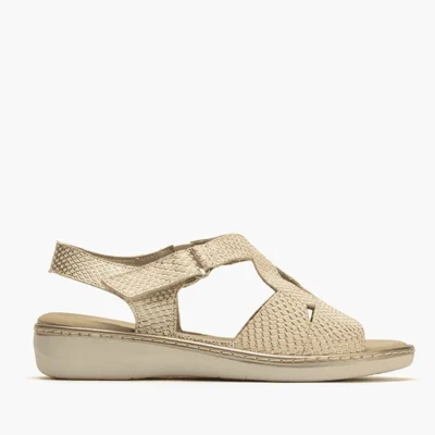 Sandalia confort cuña baja piel oro mujer Pitillos con velcro y horma ancho especial