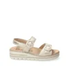 Sandalia confort mujer beige textura reptil doble velcro cuña Mephisto Clara