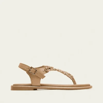 sandalias planas mujer Porronet taupe de piel