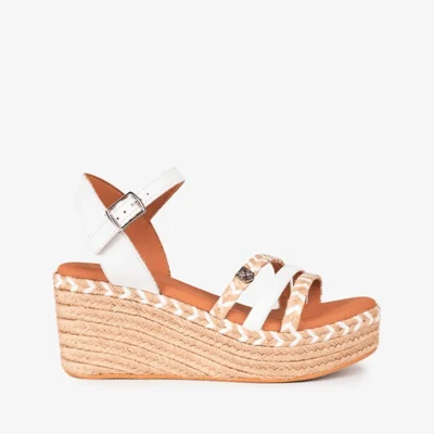 sandalias cuña alta mujer blancas Popa esparto