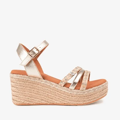 sandalias cuña mujer esparto oro Popa