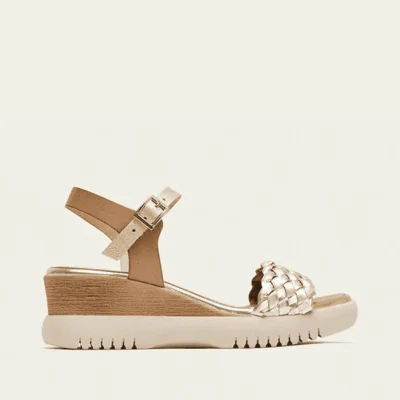 sandalias mujer Porronet cuña taupe oro piel