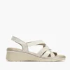 Sandalia confort mujer ancho especial piel beige plata cuña Pitillos