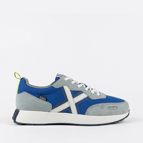 Zapatillas hombre piel azul gris icónica X blanca plantilla extraíble Munich Xemine
