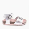 Sandalia bio anatómica niña Pablosky blanca con destellos plata oro doble hebilla