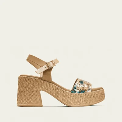 sandalia tacón porronet mujer taupe oro metalizada oferta