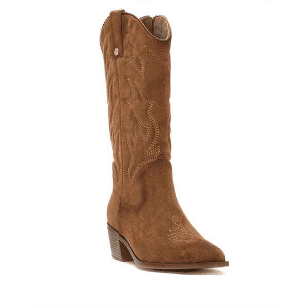 Botas de mujer de cuero en color marrón con tacón robusto y diseño elegante, ideales para calzado de calidad y moda en calzado de tienda Luis Rico.
