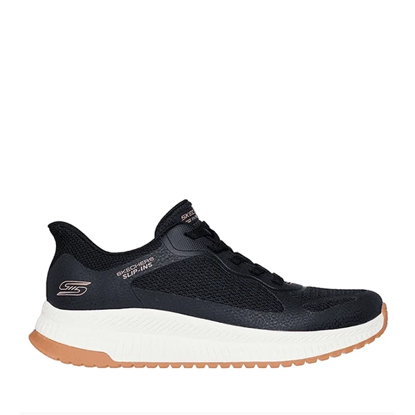 Zapatillas deportivas Skechers Slip-Ins para mujer en color negro, ideales para correr y entrenamiento. Diseño cómodo y a la moda, perfectas para estilos de vida activos y deportivos.