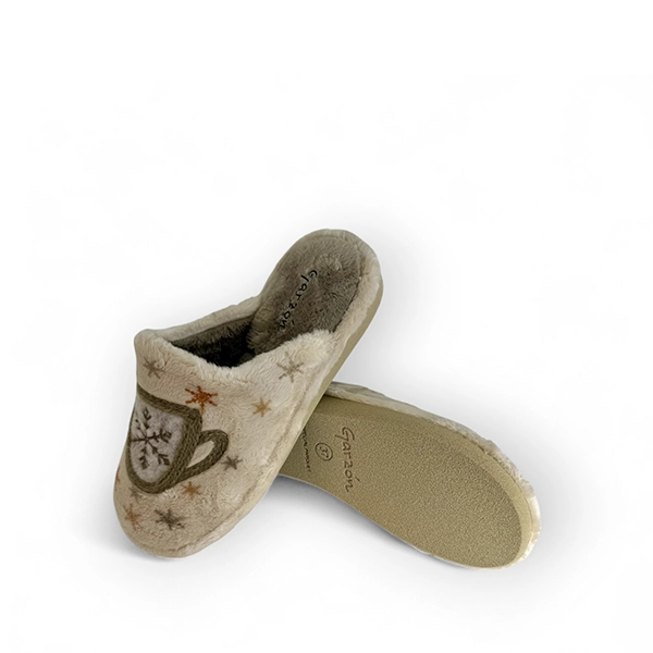 Garzon Zapatillas De Casa Crema Con Suela Silenciosa Y Dibujo de taza . - Imagen 2
