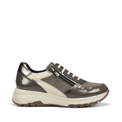 Zapatillas Fluchos F2308 taupe para mujer con cordones y cremallera lateral, suela ligera de 5 cm y plantilla acolchada