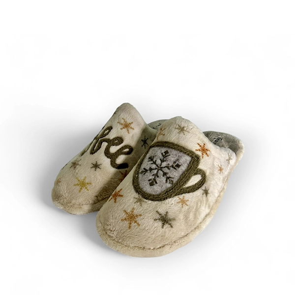 Garzon Zapatillas De Casa Crema Con Suela Silenciosa Y Dibujo de taza . - Imagen 4