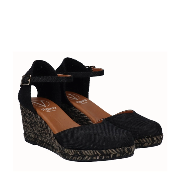 Alpargatas Viguera negras cuña esparto - Imagen 2