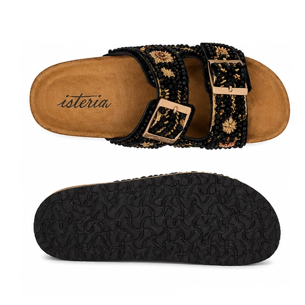 Sandalias bio mujer Isteria negras pedrería - Imagen 4