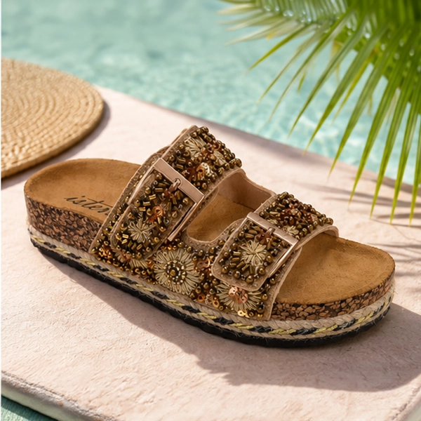 Sandalias bio Isteria camel pedrería - Imagen 2