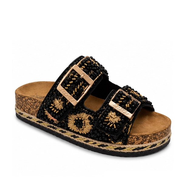 Sandalias bio mujer Isteria negras pedrería - Imagen 3