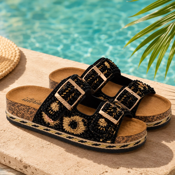 Sandalias bio mujer Isteria negras pedrería - Imagen 2